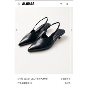 Aloha Eros Black Leather Pumps Kitten heel Pointed Toe Women Size 37